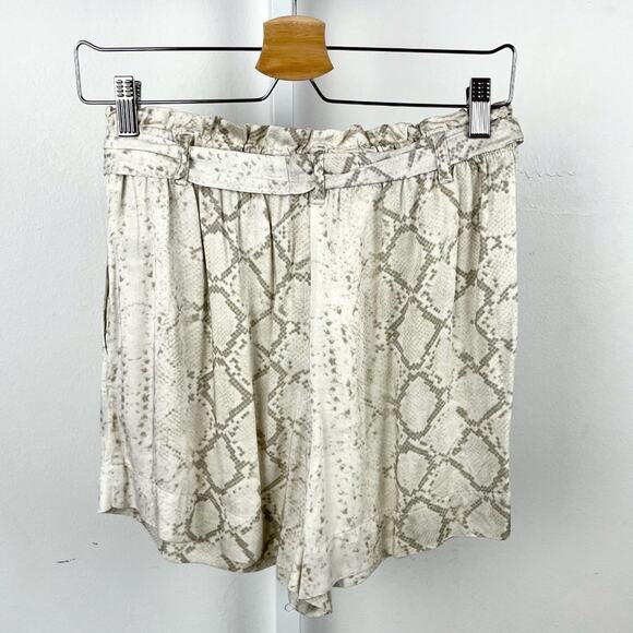 NWT Bella Dahl Belted Ruffle High Waist Shorts Drapey Snakeskin Print Beige S - Picture 2 of 5